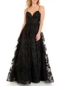 7- b darlin black glitter embroidered ball gown