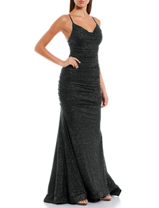 15 - b darlin black glitter ruched mermaid gown