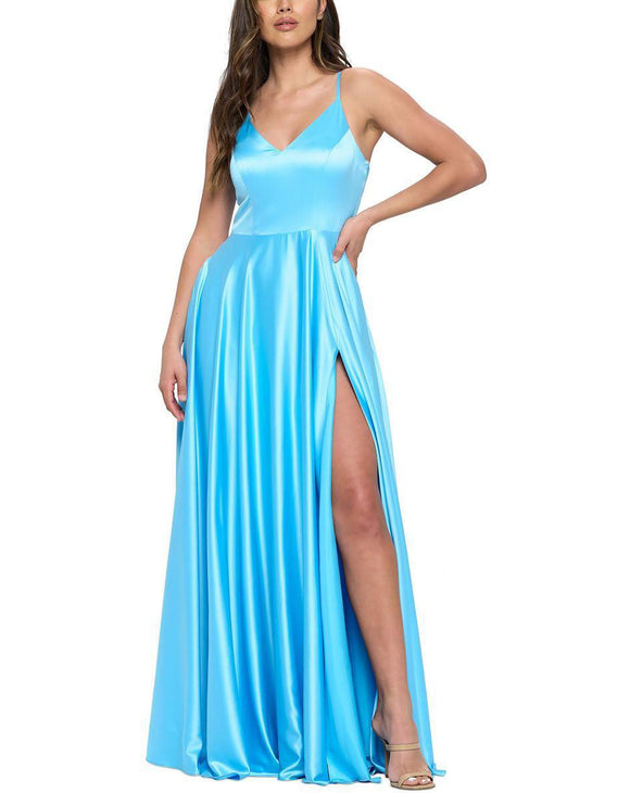 1 - b darlin turquoise satin gown