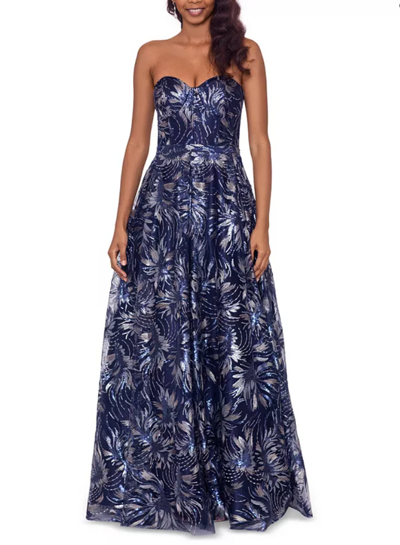 0 - betsy & adam navy sequined corset gown