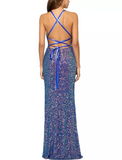 8 - betsy & adam purple sequin lace up gown