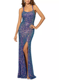 8 - betsy & adam purple sequin lace up gown