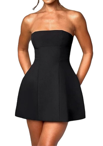 S - black strapless a-line mini dress