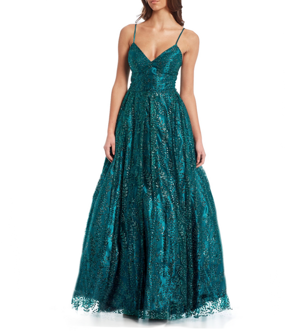 3 - blondie nites green glitter lace up ball gown