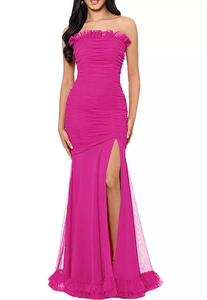 3 - blondie nites pink strapless ruched fitted gown