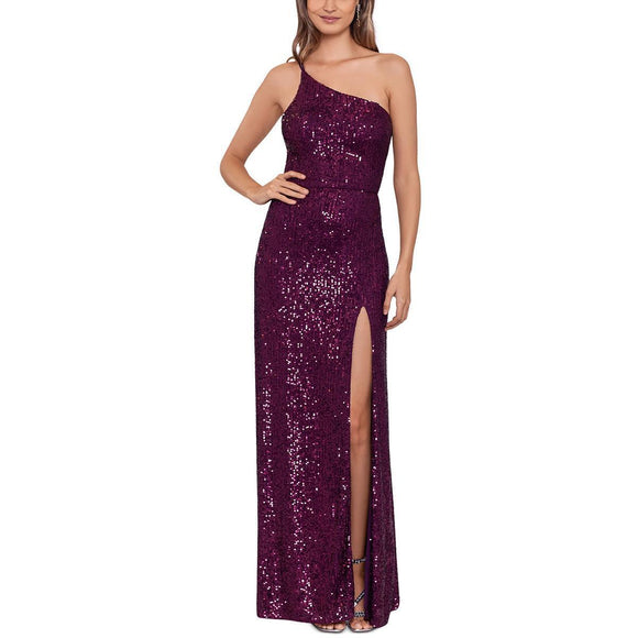 blondie nites one shoulder dress Blondie Nites Terri Long Placement Sequin One Shoulder Dress