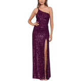 0 - blondie nites purple sequin one shoulder gown