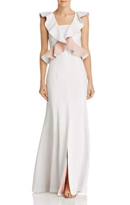 XS - c/meo white & blush ruffle gown