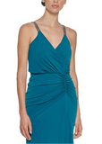 8 - calvin klein teal ruched embellished strap maxi dress