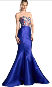 XS - cinderella divine royal blue floral mermaid gown