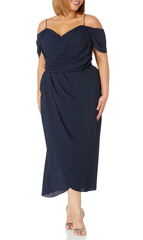 18W - city chic navy cold shoulder midi dress