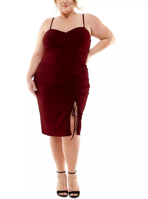 16W - city studio burgundy shirred party dress