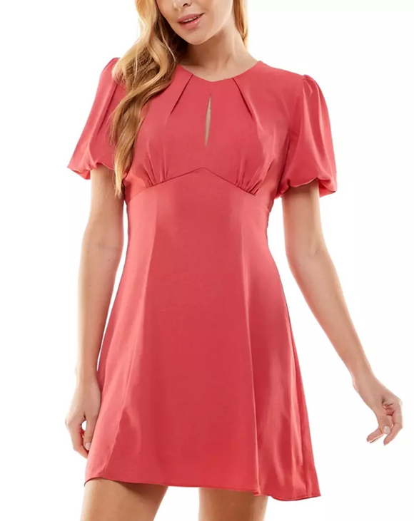 1 - city studio coral puff sleeve tie back dress