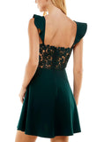 3 - city studio green flutter sleeve lace back dress