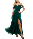 1 - city studio green lace up cold shoulder gown