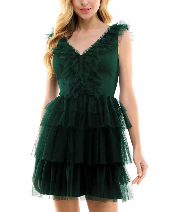 5 - city studio green tiered ruffle mini dress