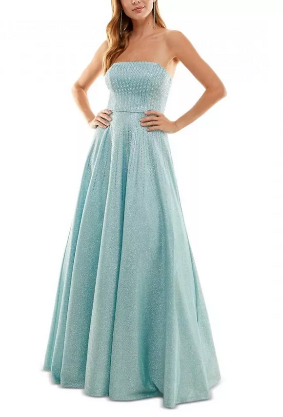 city studio light blue strapless studded gown