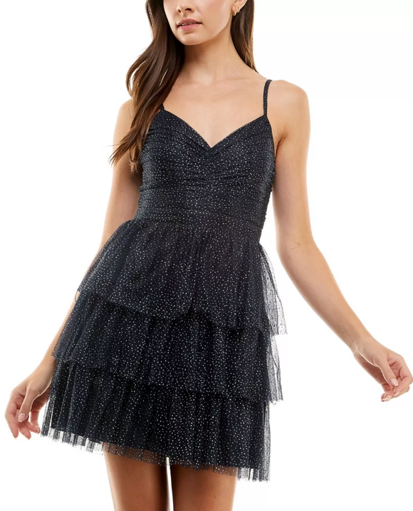 3 - city studio navy glitter tiered ruffle mini dress