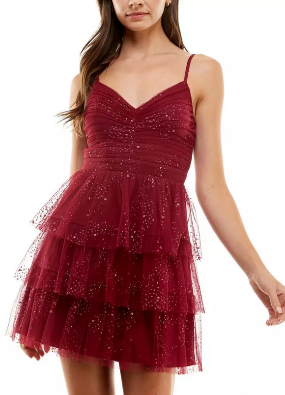 7 - city studio red glitter tiered tulle dress