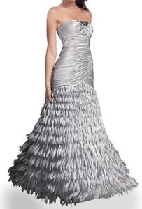 4 - clarisse silver ruched petal skirt gown