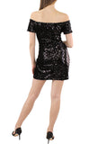 S - crystal doll black sequin off the shoulder dress