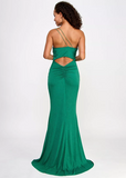 1 - crystal doll green one shoulder studded gown