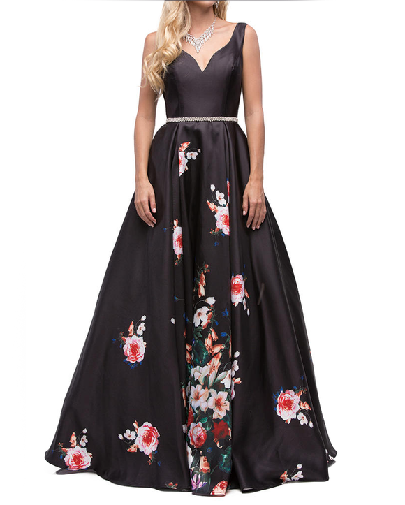 S - dancing queen black floral ball gown