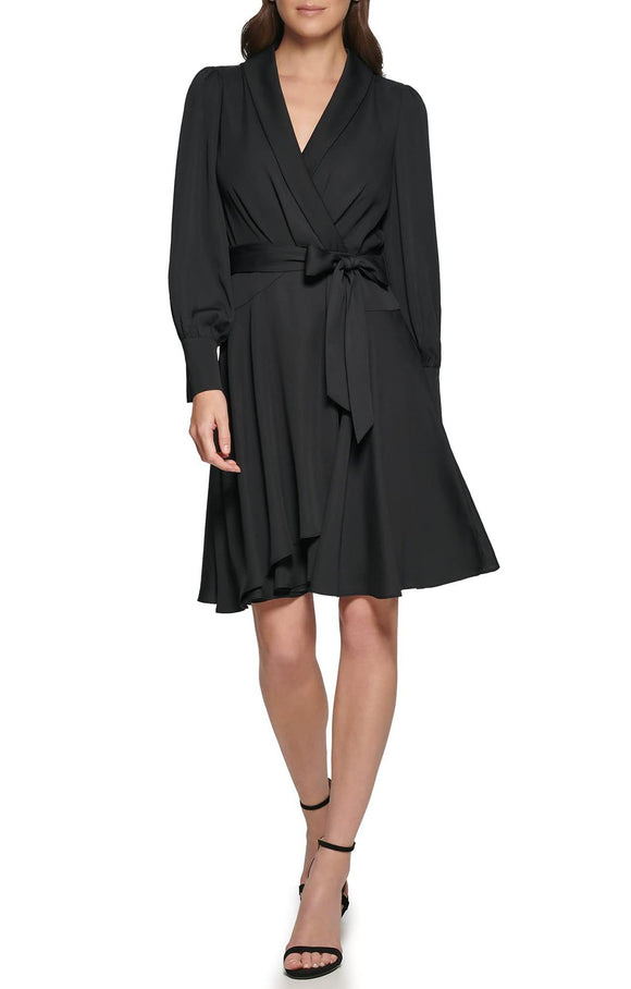 14 - dkny black long sleeve wrap dress