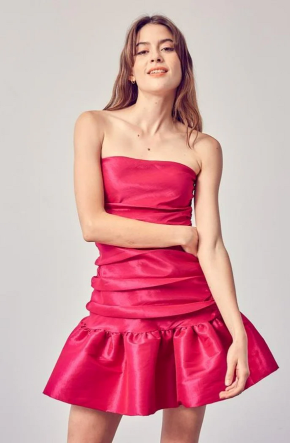 S - do + be hot pink strapless drop waist mini dress