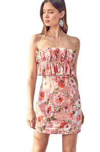 M - do+be strapless floral ruffle dress