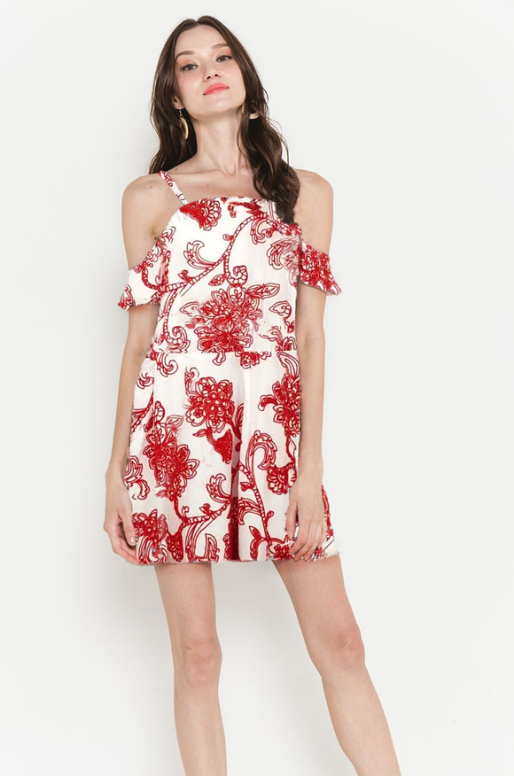 L - do + be red cold shoulder dress