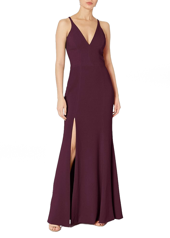 M - dress the population plum fitted gown
