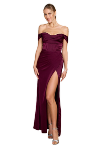 12 - dylan & david burgundy off the shoulder corset gown