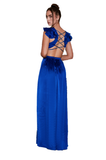 dylan & david royal blue strappy cutout satin gown