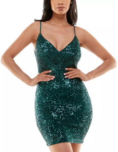 L - emerald sundae green sequin mini dress