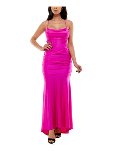 M - emerald sundae hot pink stretch satin mermaid gown