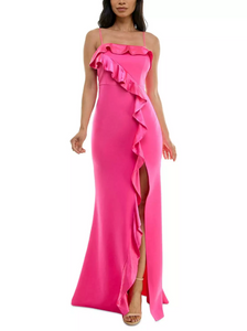 XS - emerald sundae pink ruffled gown