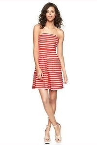 2 - gap red & white striped strapless dress