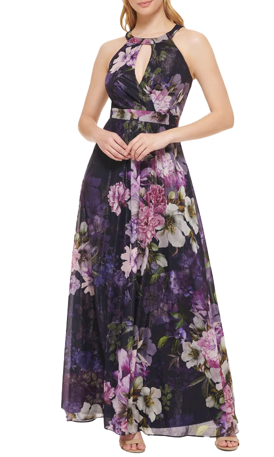 14 - jessica howard navy floral lurex gown