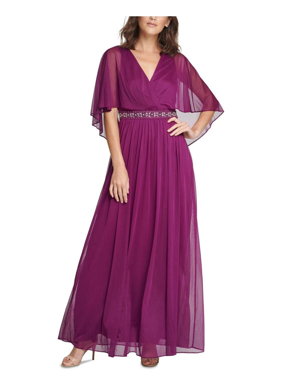 2P - jessica howard purple flutter sleeve chiffon gown