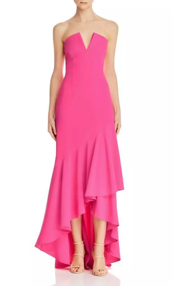 0 - jill stuart hot pink strapless high low gown