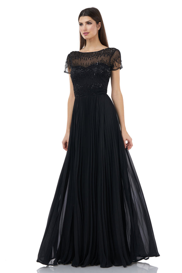 8 - js collections black pleated embellished gown
