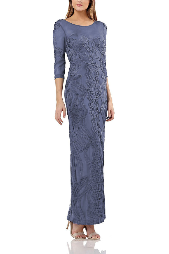 6 - js collections embroidered illusion column gown