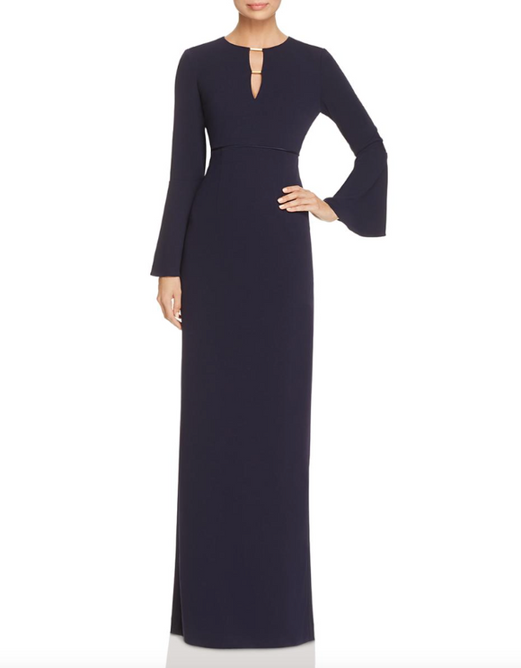 6 - js collections navy long flared sleeve gown