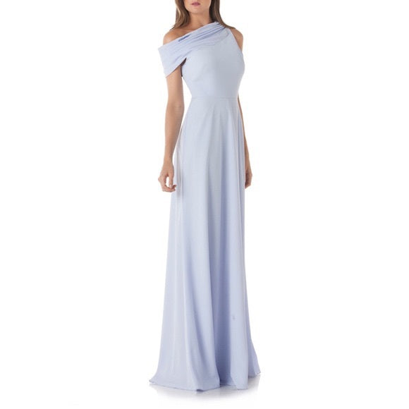 10 - kay unger light blue asymmetrical off shoulder gown