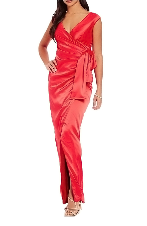 10 - kay unger red satin gown with bow