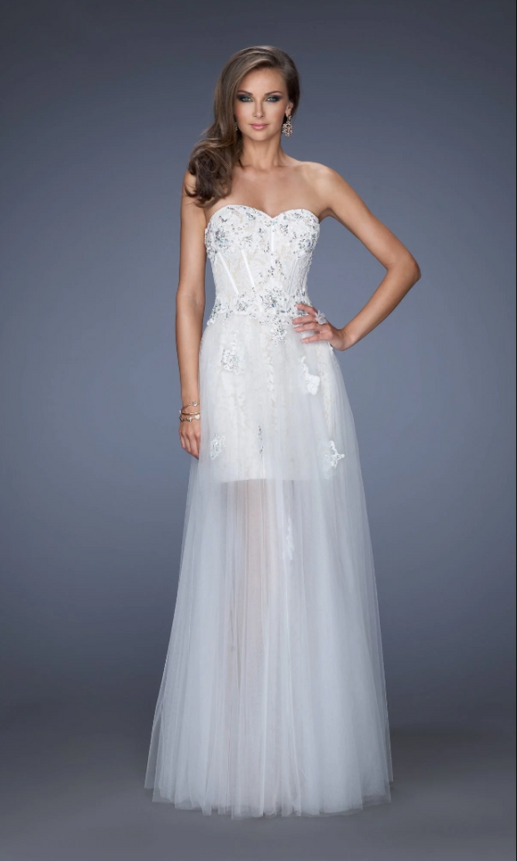 2 - la femme white beaded mini with sheer overlay