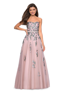 8 - la femme pink floral embroidered tulle ball gown