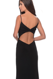 8 - la femme black ruched gown with back cutout