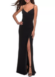 8 - la femme black ruched gown with back cutout